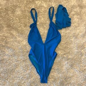 Iconswim deep blue deep v neck one piece swimsuit